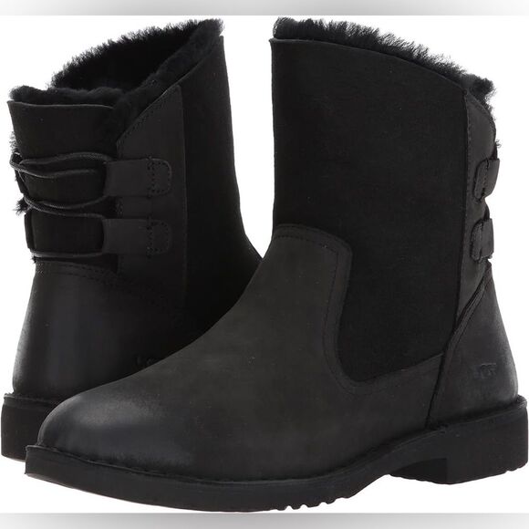 UGG Naiyah Size 8 Black Suede Leather Water repelling Short Winter Boots - Picture 7 of 7